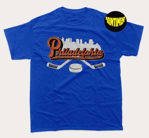 Philadelphia Hockey Downtown City Skyline Sticks T-Shirt, Philadelphia Hockey Team Shirt, NHL Hockey Shirt