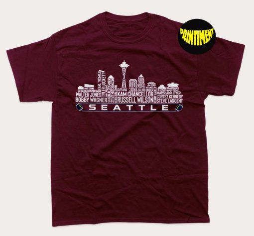 Seattle Football Team All Time Legends T-Shirt, Seattle City Skyline Shirt, NFL Football Team Shirt