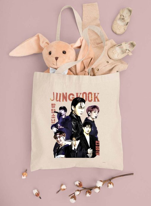 BTS Jongkook Tote Bag, JK Bangtan Boys, Kpop Tote Bag, Kpop Army Bag, Shoulder Bag, Gifts for Her, Canvas Tote Bag
