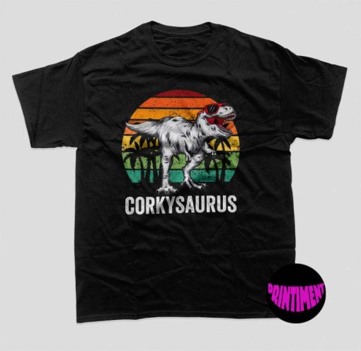 Custom Corkysaurus Funny T Rex Dinosaur Shirt, T Rex Shirt, Dinosaur T-Shirt, Funny T Rex Dino Tee, Dinosaur Gift, Dinosaur Lover