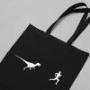Funny Dinosaur Running Tote Bag, Funny Gift for Geologist, Dinosaur Bag, T-Rex Run Bag, Cotton Canvas Tote