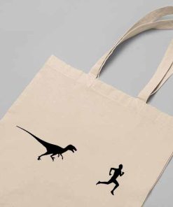 Funny Dinosaur Running Tote Bag, Funny Gift for Geologist, Dinosaur Bag, T-Rex Run Bag, Cotton Canvas Tote