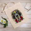 Great Dane Dog Tattoo Day Of The Dead Floral Tote Bag, Dog Lovers Sugar Skull Bag, Canvas Tote Bag