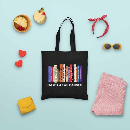 I'm With The Banned Tote Bag, Banned Books Bag, Reading Canvas Tote, Librarian, Shopping Bag, Custom Tote Bag, Shoulder Bag