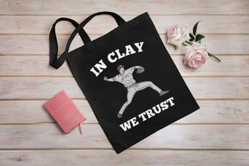 In Clay We Trust Tote Bag, Clay Holmes New York Yankees Bag, Baseball Pitcher, MLB 2022, Clayton Walter Holmes, Tote Bag Canvas