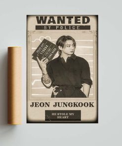 Jeon Jungkook BTS Poster, JK Wanted By Police Art Print, Jungkook Room Wall Decor, Fanart Kpop, JK - Gift, Home Decor, BTS Group Art Poster