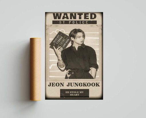 Jeon Jungkook BTS Poster, JK Wanted By Police Art Print, Jungkook Room Wall Decor, Fanart Kpop, JK - Gift, Home Decor, BTS Group Art Poster