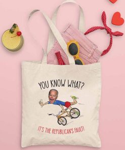Funny Joe Biden Tote Bag, Joe Biden Falls off His Bike - It’s the Republicans Fault, Biden Bicycle Fall Bag, Shopping Bag, Canvas Tote