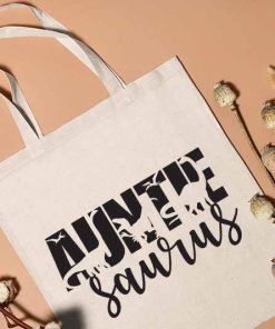 Auntie Saurus Canvas Tote, Matching Family Dinosaur Tote Bag, Gift for Auntie, Dinosaurs Designed Aunt Tote Bag