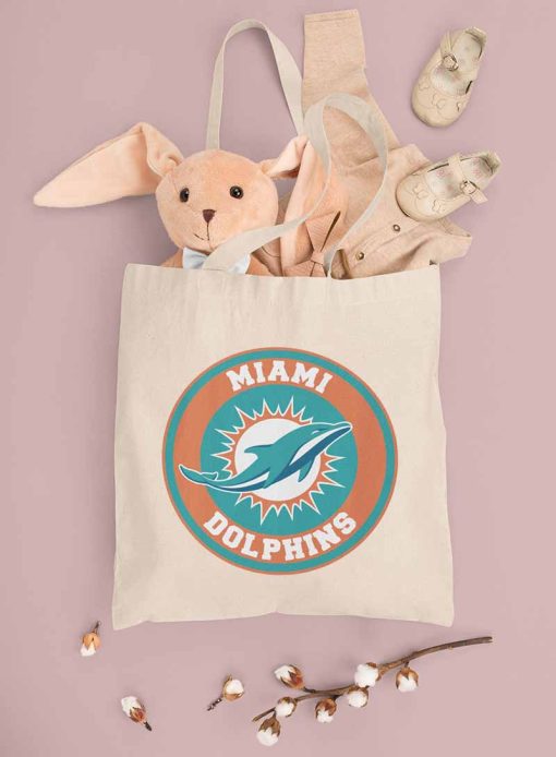 Miami Dolphins Tote Bag, Miami Dolphins Fan Bag, Vintage NFL Miami Dolphins Logo Bag, Football Canvas Tote
