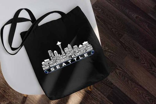 Seattle Football Team All Time Legends Tote Bag, Seattle City Skyline Bag, Seattle Seahawks, NFL, Trendy Canvas Tote Bags