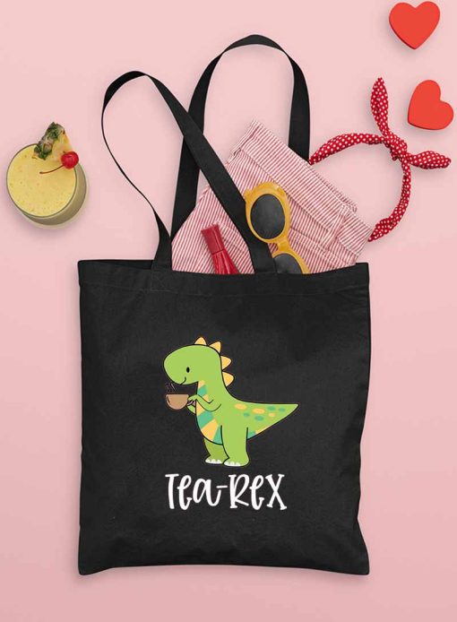 Tea-Rex Tote Bag, Tea-Rex Bag, Cute Dinosaur, Funny Tea Lover Dino Bag, Tea Lover Gift, Cotton Canvas Tote Bag