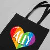 Ally Lesbian Gay Queer Bisexual Trans Pride Tote Bag, LGBT Bag, Human Rights, Proud Ally Flag, Shopping Bag