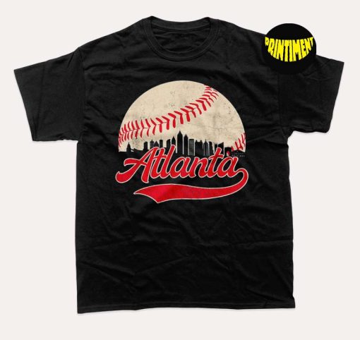 Distressed Atlanta Skyline Tee Baseball T-Shirt, Atlanta Sport Shirt, Retro Style Shirt, Atlanta Braves Fan Gift