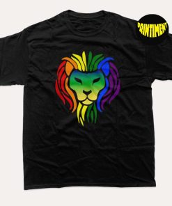 LGBT Gay Pride Flag Proud Lion T-Shirt, Rainbow Shirt, Stylized Lion Rainbow Shirt, Funny Animal Tees