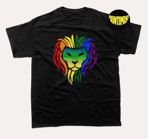 LGBT Gay Pride Flag Proud Lion T-Shirt, Rainbow Shirt, Stylized Lion Rainbow Shirt, Funny Animal Tees