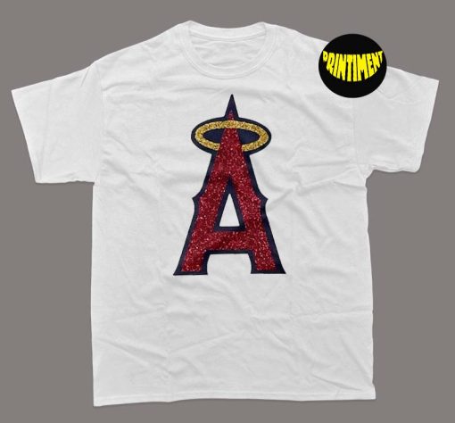 Los Angeles Angels Glitter MLB Baseball T-Shirt, Los Angeles Angels Shirt, MLB 2022 Shirt, 1990s Majestic Los Angeles