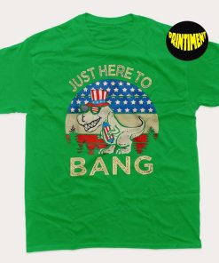 Just Here To Bang, T-Rex Dinosaur T-Shirt, Independence Day Shirt, Patriotic Shirt, American Flag Shirt