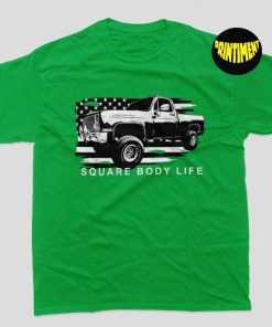 Squarebody American Flag Square Body Truck T-Shirt, 80s Shirt, Car Enthusiast, Vintage Pickup Truck Short