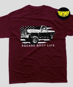 Squarebody American Flag Square Body Truck T-Shirt, 80s Shirt, Car Enthusiast, Vintage Pickup Truck Short