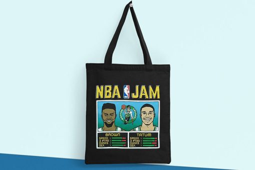 NBA Jam Celtics Brown and Tatum Tote Bag, He Got Game NBA Jam Style, Jaylen Brown & Jayson Tatum Bag, Celtics Boston Eastern Conference Champions