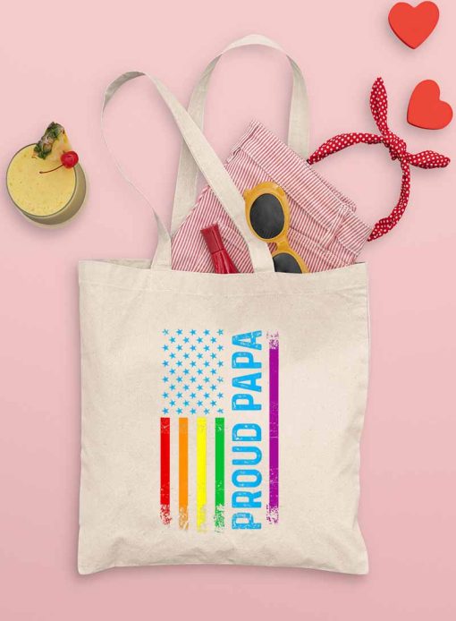 Proud Papa Tote Bag, Proud Ally LGBTQ Bag, Pride Month Support LGBT Vintage Bag, Human Rights, Love is love, Tote Bag
