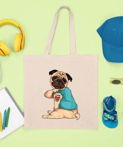 Funny Dog Pug I Love Dad Tattoo Tote Bag, Pug Bag, Pug Gift, Pug Lover, Pug Funny, Shopping Bag, Tote Bag Canvas