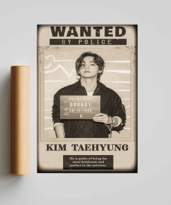 BTS Taehyung Poster, BTS Member Wanted By Police Poster, Kim Tea Hyung Art Print, Teahyung Fan Gift, BTS Fan Wall Decor, Kim V Poster