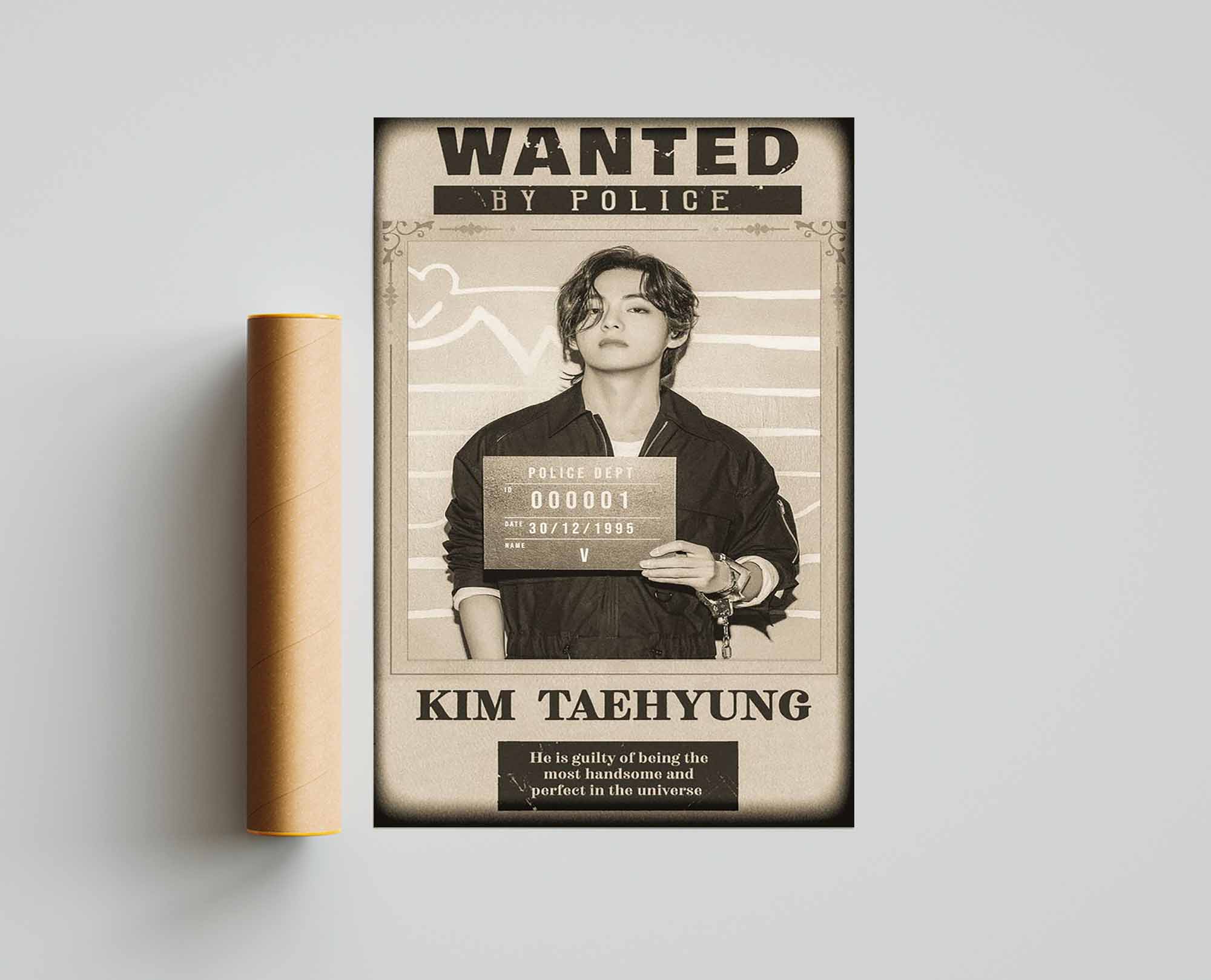 BTS Taehyung Poster, Fan Art Poster, Wanted Poster Gift, Kim - Decor, By Hyung V Print, Kim Printiment Tea Fan Police Wall BTS Teahyung BTS Member