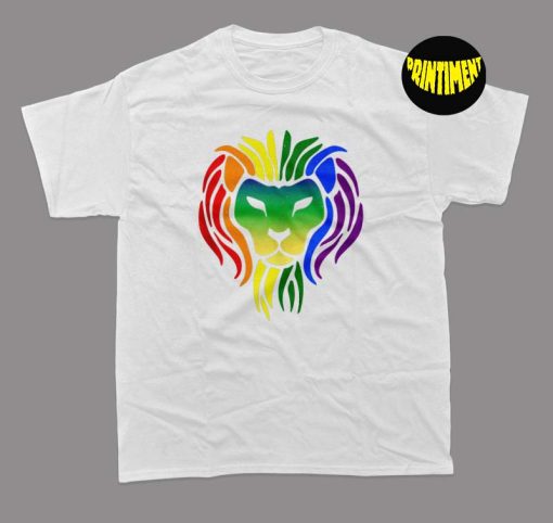 LGBT Gay Pride Flag Proud Lion T-Shirt, Rainbow Shirt, Stylized Lion Rainbow Shirt, Funny Animal Tees