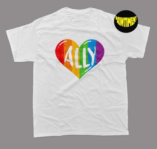 Pride Ally Heart T-Shirt, Support LGBTQ Tee, LGBT Awareness Month Shirt, Pride Shirt, Pride Shirt Women