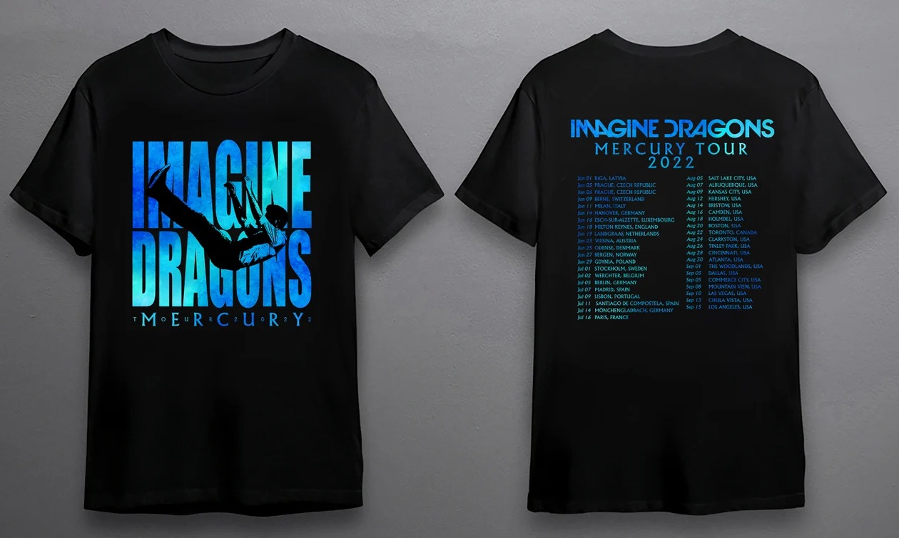 Imagine Dragons Mercury Tour 2022 T-Shirt Vintage 2 Side Black Cotton Tee  S-5XL