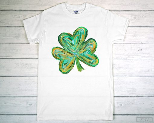 Cute St Patricks Four Leaf Clover Shirt, Gift for St Patricks, Watercolor St Patrick T-Shirt, Shamrock Shirt