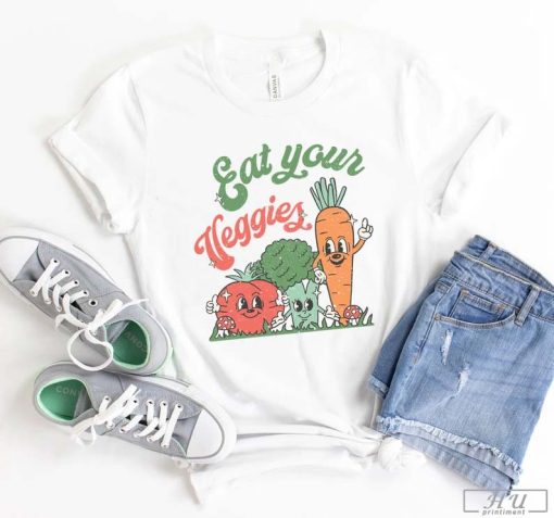Eat Your Veggies Retro T-Shirt, Vegan Shirt, Farmers Market Vegetable Shirt