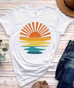 Retro Sunset Rays Wavy T-Shirt, Vintage Shirt, Retro Sunshine Shirt