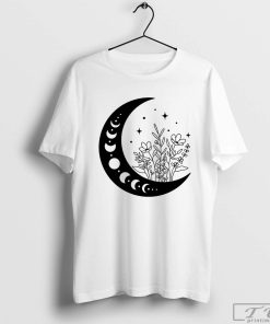 Floral Moon Shirt, Celestial Moon T-Shirt, Boho Moon Shirt, Spiritual Tee