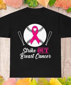 Strike Out Breast Cancer T-Shirt, Baseball Pink American Flag Shirt