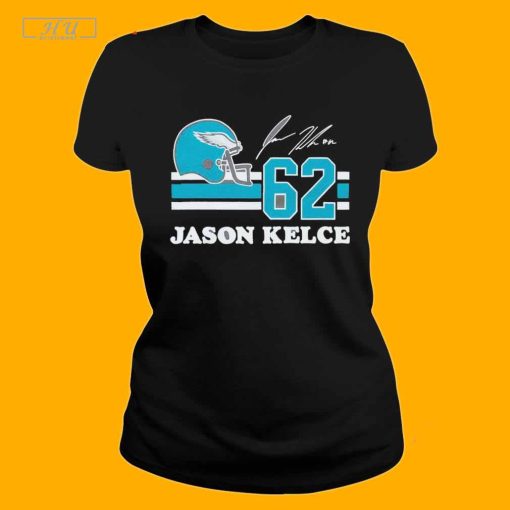 Philadelphia Eagles Jason Kelce #62 Helmet Retro NFL Signature T-Shirt