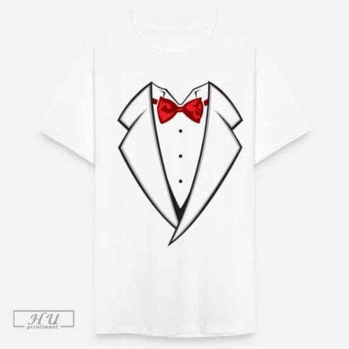 Tuxedo Shirt, White with Bow Tie Suit Funny Men Women Kids T-Shirt