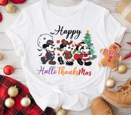Disney Happy Hallothanksmas Shirt, Thanksgiving Shirt, Christmas Shirt, Mickey Minnie Goofy Tee
