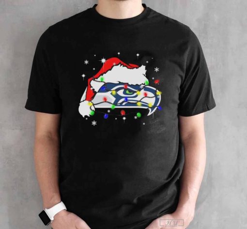 Seattle Seahawks Santa Hat Christmas Light T-Shirt