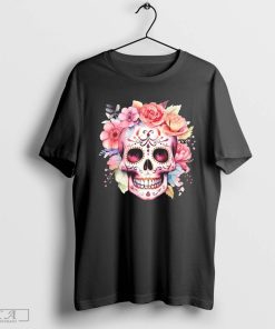 Watercolor Dia De Los Muertos Day Of The Dead Sugar Skull Shirt
