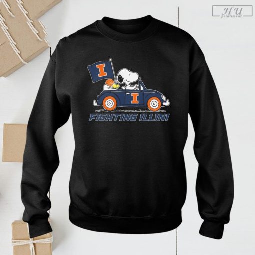 Illinois Fighting Illini Snoopy And Woodstock Driving Car 2024 NCAA Basketball Shirt