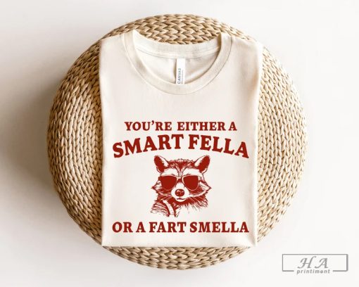 Are You A Smart Fella Or Fart Smella Retro Cartoon Shirt, Weird Shirt, Meme Shirt, Trash Panda Shirt