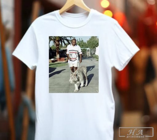 Mike Tyson Walking White Tiger Unisex Men's Cotton Crew Tee - Vintage 90s Tshirt