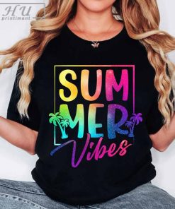 Summer Vibes Shirt, Glitter Beach T-shirt, Tropical Sunset Shirt, Retro Summer