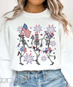 Funny 4th of July T-shirt, Retro America Shirt, Dancing Skeleton Tee