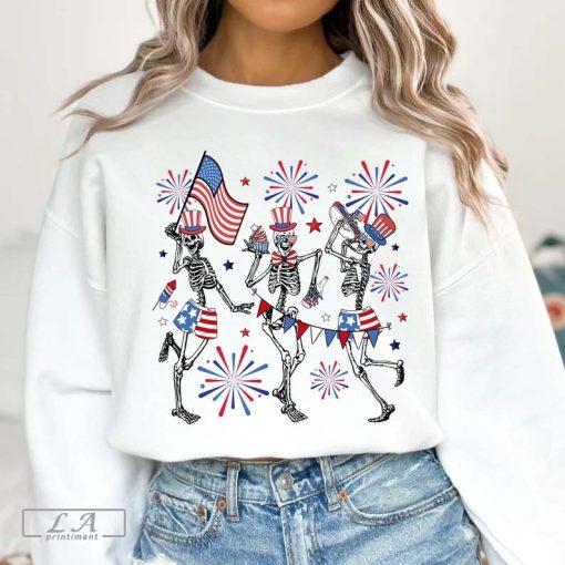 Funny 4th of July T-shirt, Retro America Shirt, Dancing Skeleton Tee