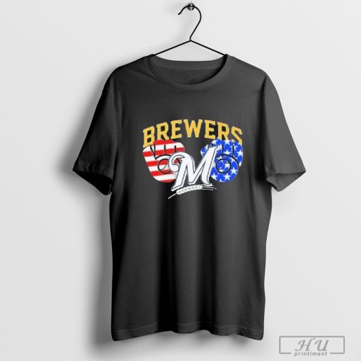 Milwaukee Brewers America Flags Celebrating 4th Of July T-Shirt