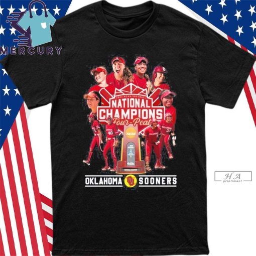 Oklahoma Sooners 2024 NCAA Softball National Champions Four-Peat Times T-Shirt